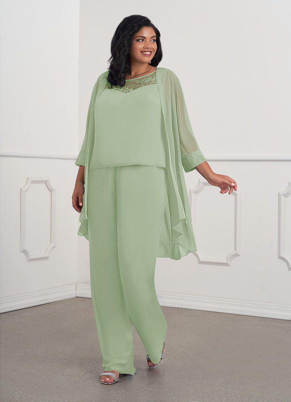 Azazie Maura Mother of the Brides Dresses Dusty Sage Jumpsuit/Pantsuit Sequins Chiffon Dress image1