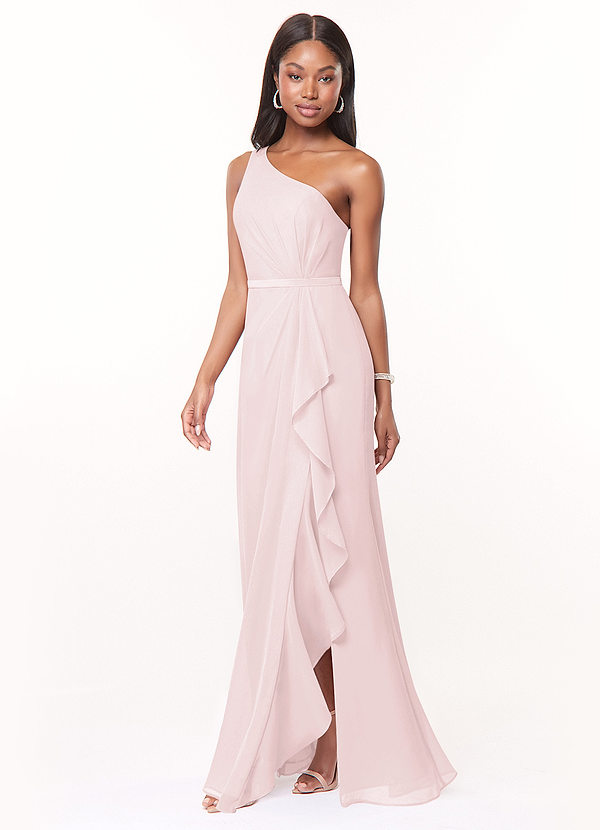 Azazie Liza Bridesmaid Dresses Blushing Pink Mermaid One Shoulder Chiffon Dress image1