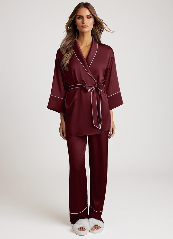 front Cabernet Satin Trim Pajama Set
