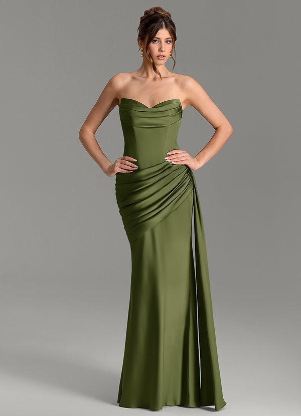 Azazie Zorah Brautjungfernkleider Wandelbar Meerjungfrau-Linie Korsett Stretch-Satin Kleid Olivgrün image1
