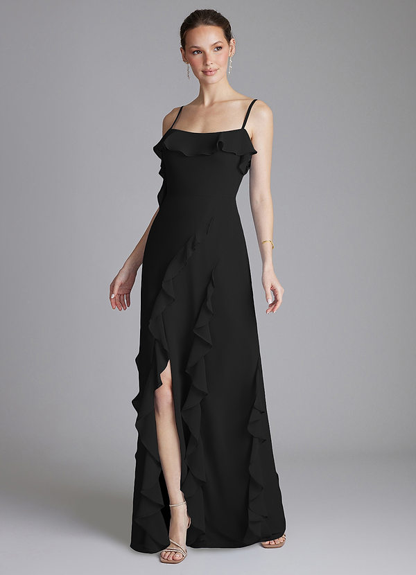 Azazie Malia Bridesmaid Dresses Black Sheath Ruched Chiffon Dress image1