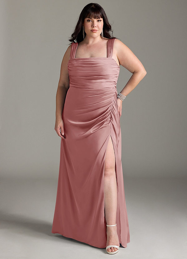 Azazie Jesaphine Bridesmaid Dresses Dusty Rose Sheath Bow Stretch Satin Dress image1