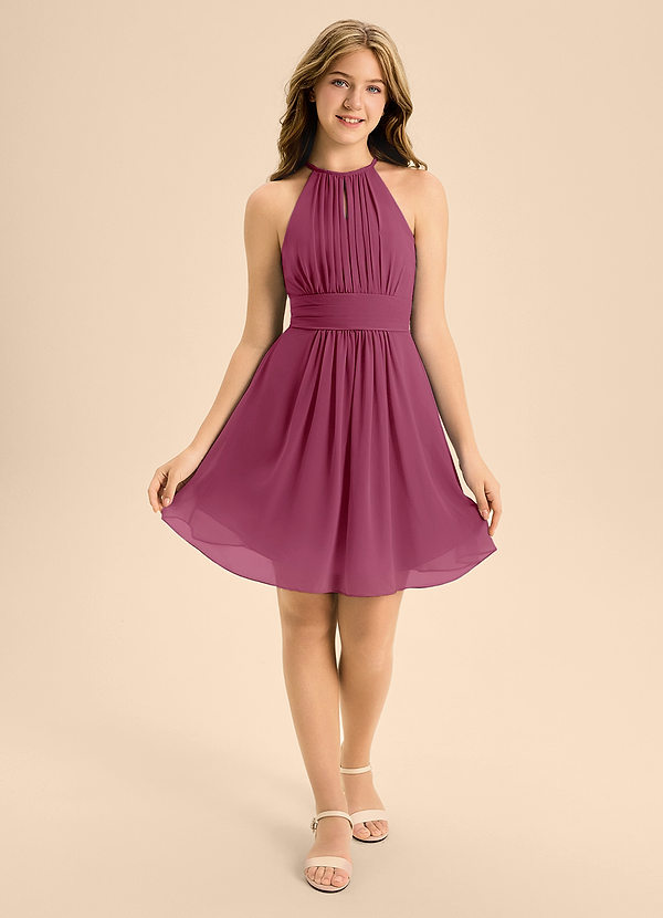 Azazie Bonnie Junior Mulberry A-Line Pleated Chiffon Dress image1