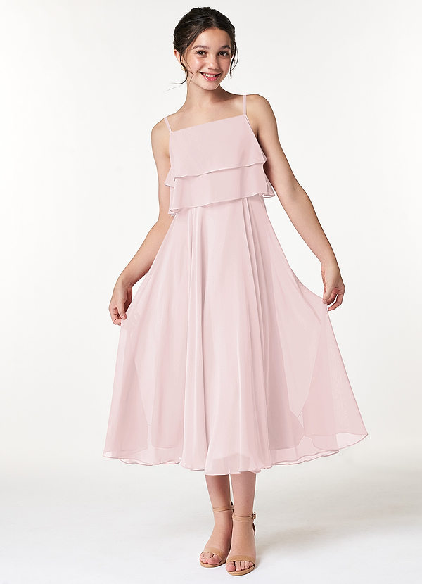 Azazie Ensley Junior Abito A-Line in Chiffon Plissettato Rosa Rossore image1