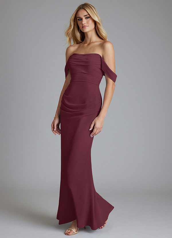 Azazie Luiza Brudtärneklänningar Klä av Sjöjungfru i Chiffong Av axeln Cabernet image1