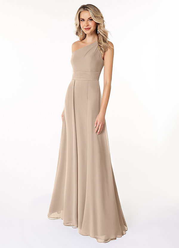 Azazie Dallas Bridesmaid Dresses Taupe A-Line One Shoulder Chiffon Dress image1