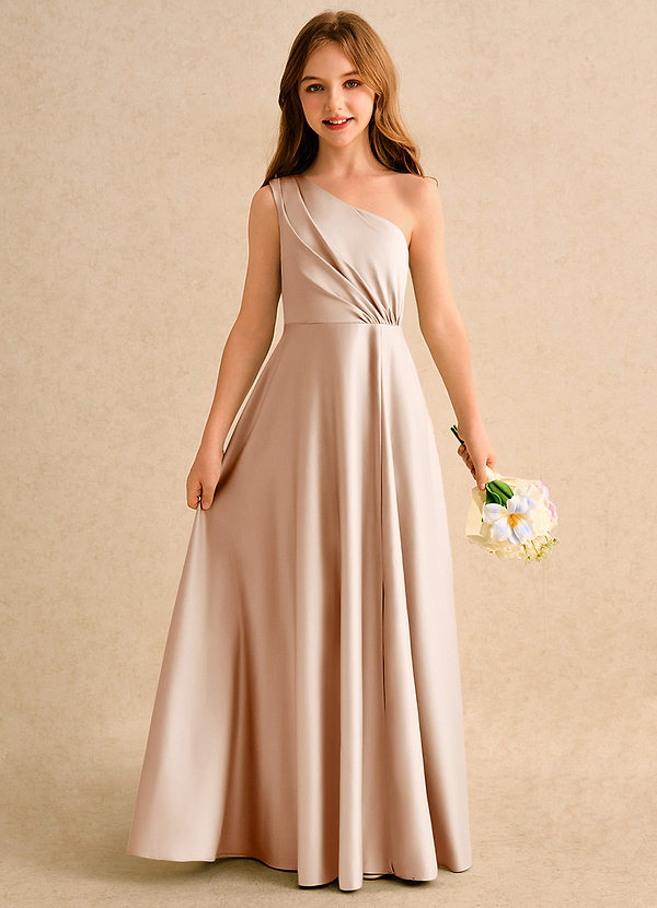 Azazie Puddles Girls Formal Vestidos de Niña de Flores Vestido de Rosa Inglesa de Satin Mate de Corte en A con Hombro unilateral image1