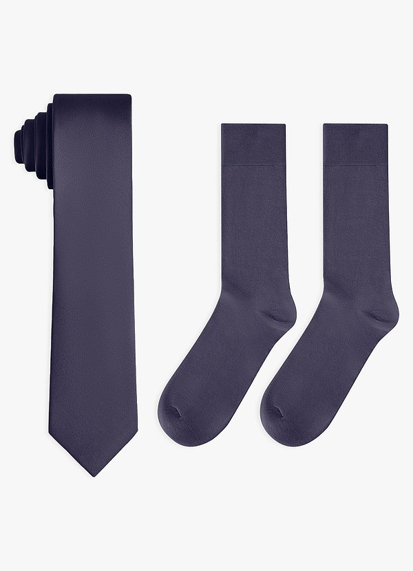 front Passendes Set aus schmaler Krawatte aus Stretch-Satin und Baumwollsocken