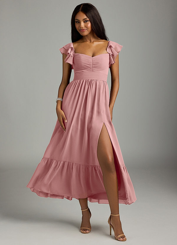 Azazie Anaya Brautjungfernkleider A-Linie Plissee Chiffon Kleid Altrosa image1