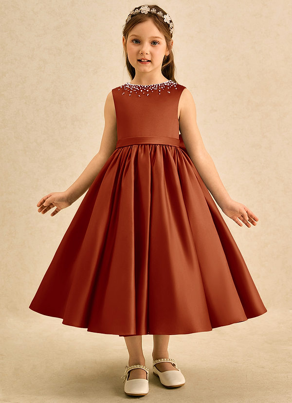Azazie Doodle Flower Girl Dresses Paprika Ball-Gown Bow Matte Satin Dress image1