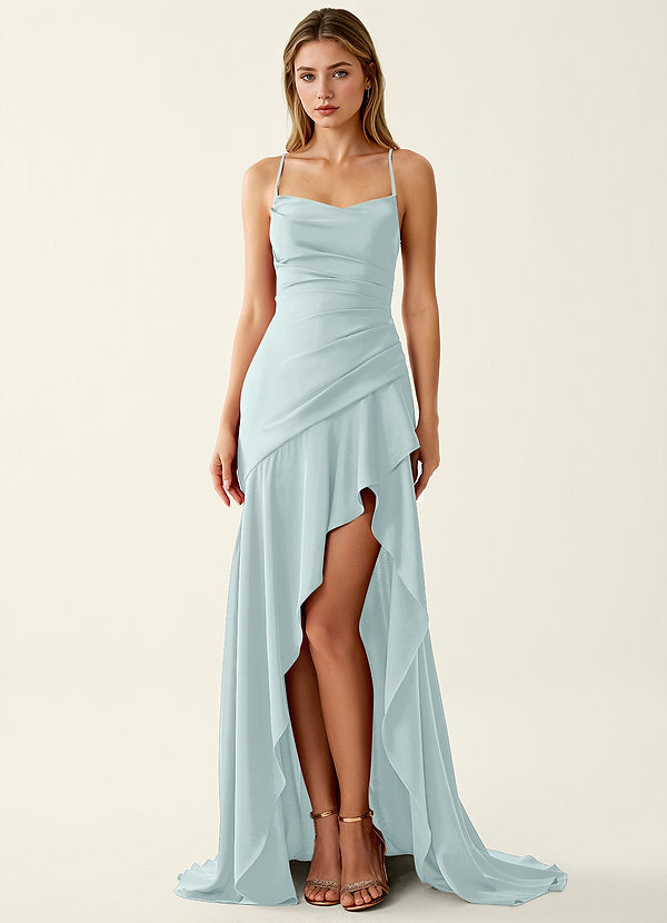 Annabella Rose Mist Satin Lace Up Back Prom Dress image1