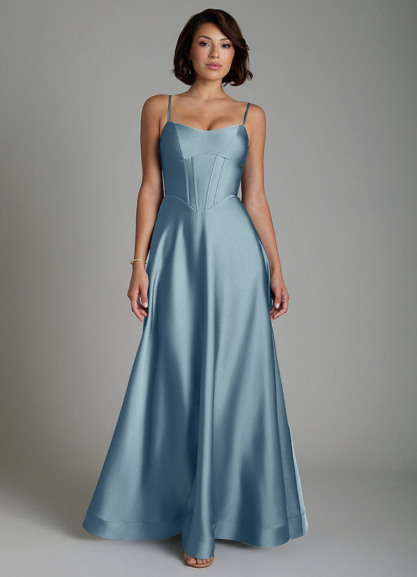 Nona Bridesmaid Dresses Dusty Blue A-Line Pleated Stretch Satin Dress image1