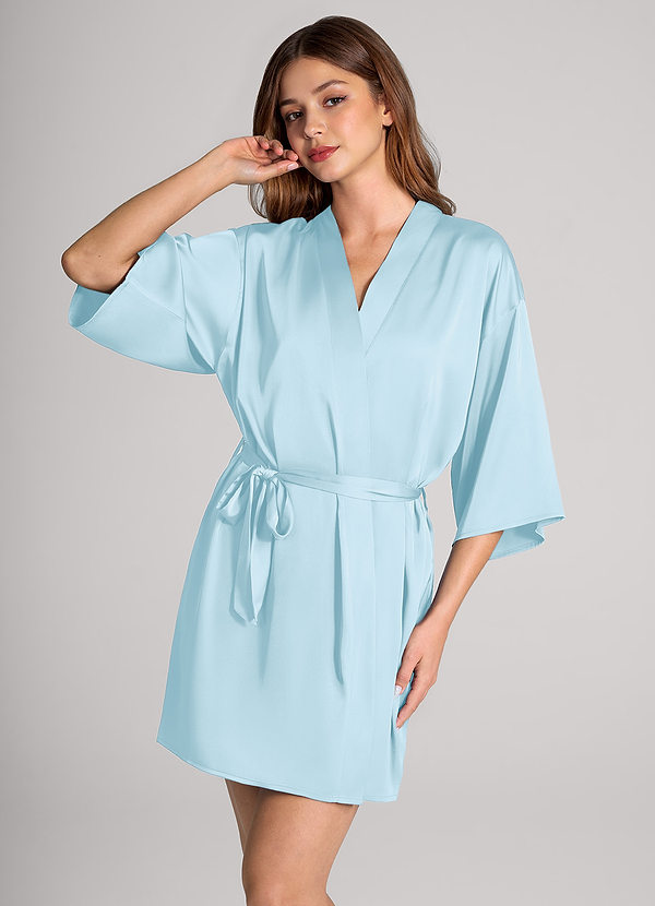 front Himmelsblå Klassisk satinmorgonrock