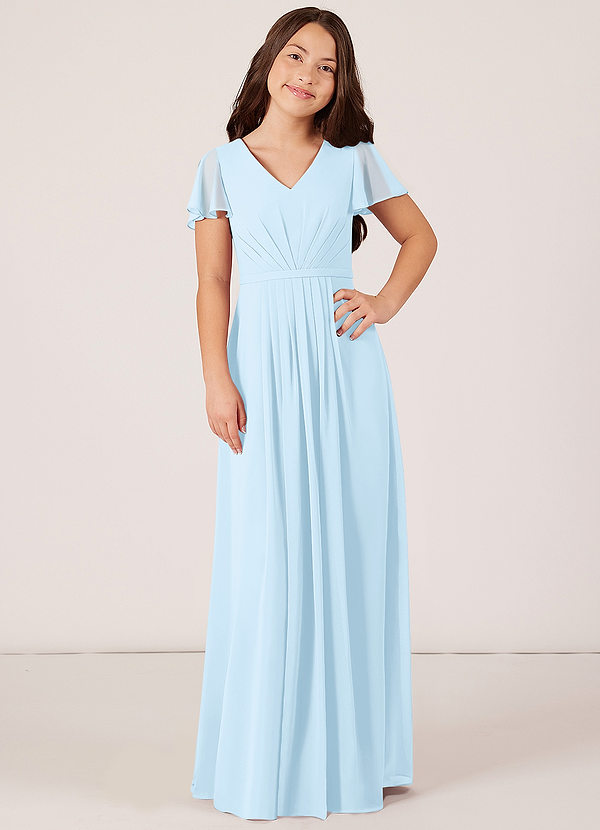 Azazie Peony Junior Sky Blue A-Line Pleated Chiffon Dress image1