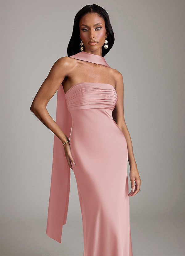 Azazie Saylor Vestidos Dama de Honor Vestido de Rosa Empolvado de Satén Elástico de Corte Sirena con Sin tirantes image1