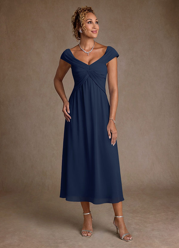 Azazie Mirta Suknie dla Matki Panny Młodej Linia A Pofałdowany Kwiatowe wypalenie Długość herbaty Sukienka image1