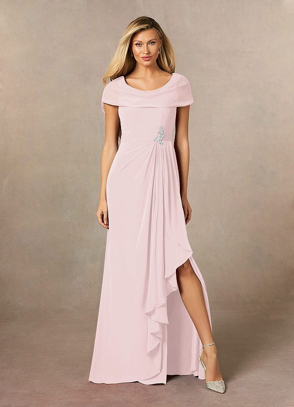 Azazie Mary Mother of the Brides Dresses Blushing Pink A-Line Side Slit Chiffon Dress image1