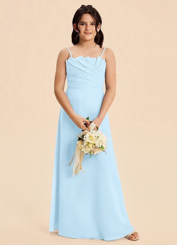 Azazie Rory Junior Vestido de Azul Cielo de Gasa de Corte en A con Plisado image1