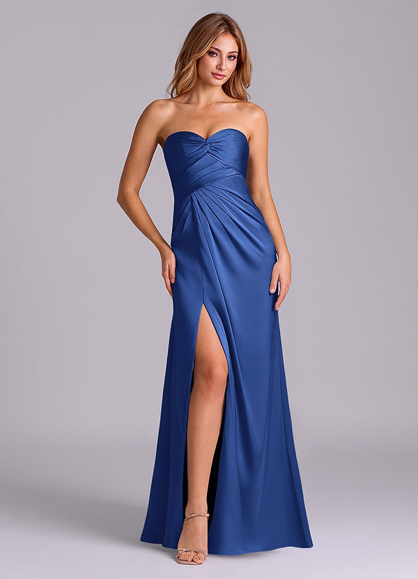 Azazie Sabrine Bruidsmeisjes Jurken Jurk van Stretch Satijn met A-Lijn Sweetheart Halslijn Koningsblauw image1