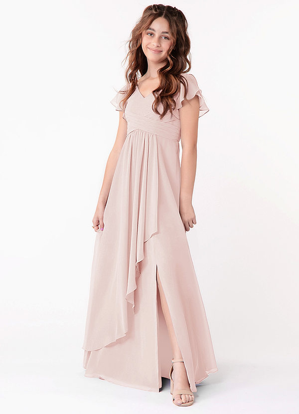 Azazie Omari A-Line Ruched Chiffon Floor-Length Junior Bridesmaid Dress image1