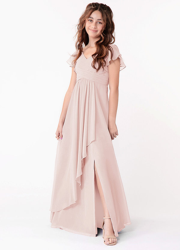 Azazie Omari Junior Rose Petal A-Line Ruched Chiffon Dress image1