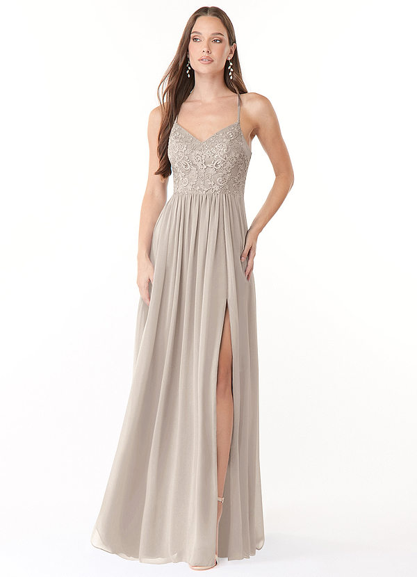 Azazie Kelia Bridesmaid Dresses A-Line Lace Chiffon Floor-Length Dress image1