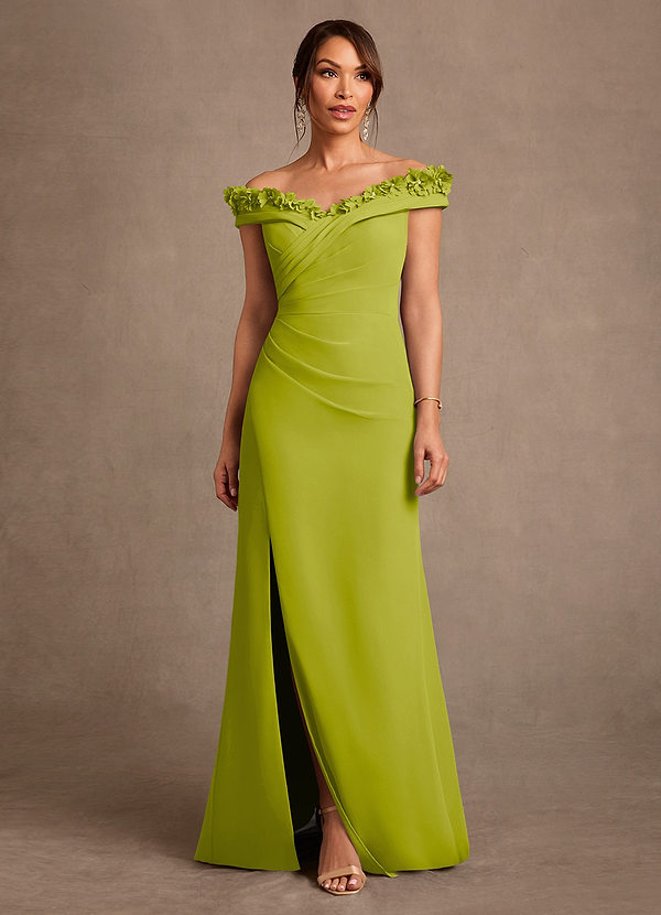 Azazie Jettie Vestidos de Madre de la Novia Vestido de Hierba De Limón de Gasa de Corte Recto con Plisado image1