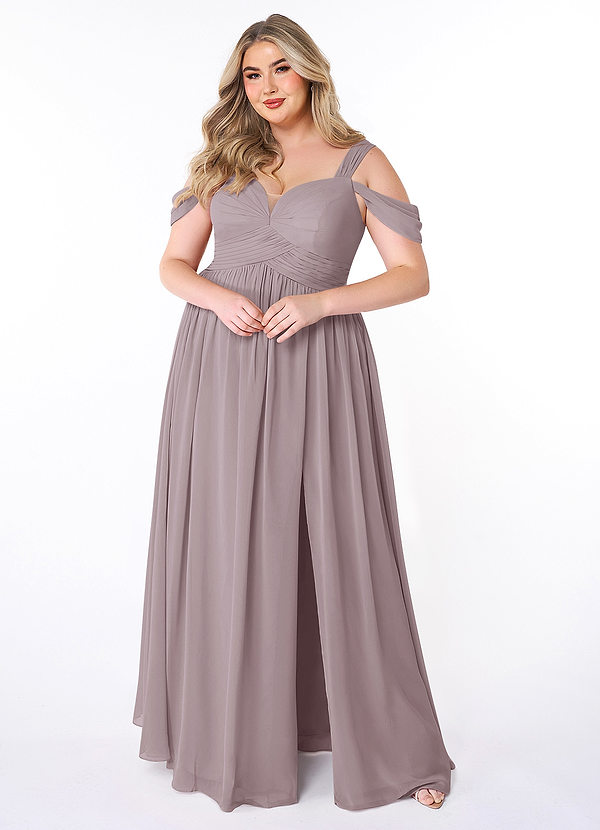 Azazie Lianne Bridesmaid Dresses Dusk A-Line Off the Shoulder Chiffon Dress image1