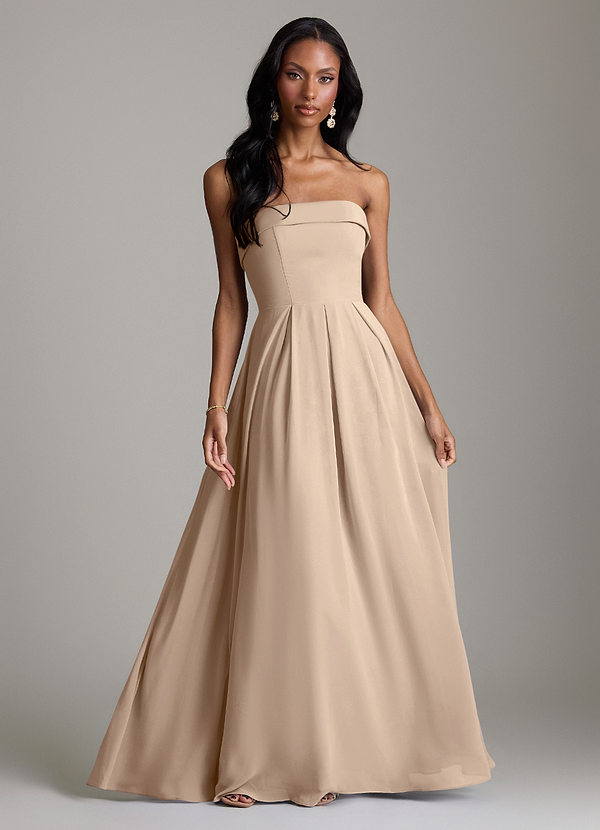 Azazie Lucienne Bridesmaid Dresses Taupe A-Line Strapless Chiffon Convertible Dress image1