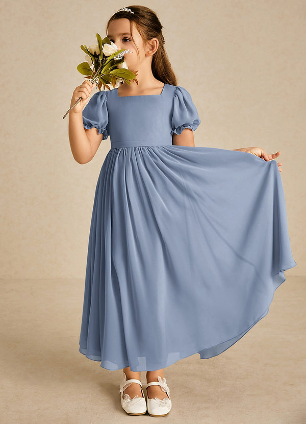 Azazie Joss Flower Girl Dresses Dusty Blue A-Line with Sleeves Chiffon Dress image1