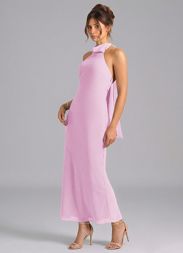 Azazie Velli Bridesmaid Dresses Vestido Rosa Doce de Chiffon de sereia com Pescoço alto image1