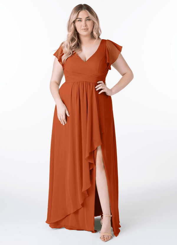 Azazie Omari Bridesmaid Dresses Burnt Orange A-Line Chiffon Dress image1