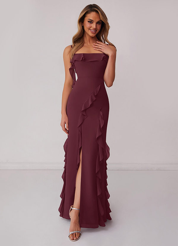 Barbie ♥ Azazie Bridesmaid Dresses Cabernet Sheath Bow Chiffon Dress image1