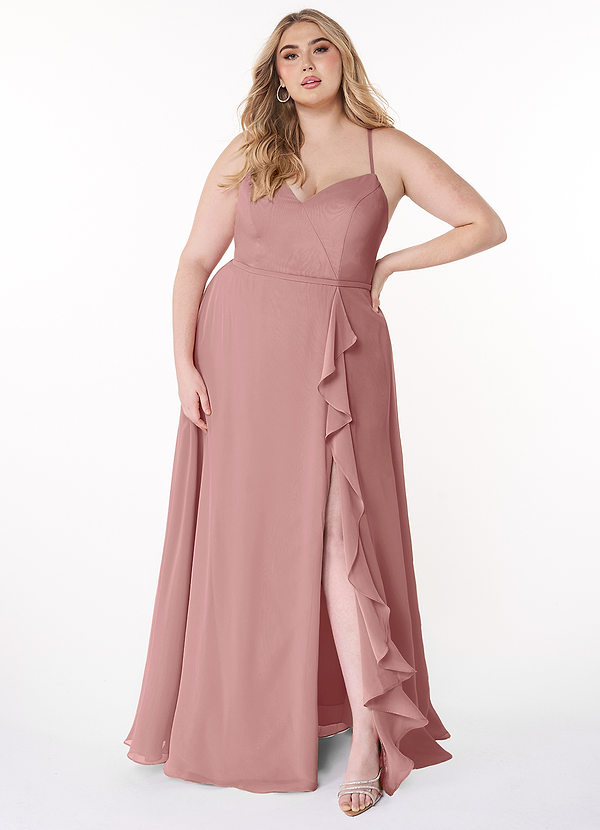 Azazie Naeem Bridesmaid Dresses Dusty Rose A-Line V-Neck Ruffle Chiffon Dress image1