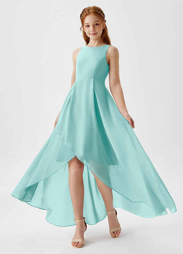 Azazie Lizette Junior Aqua A-Line Pleated Chiffon Dress image1