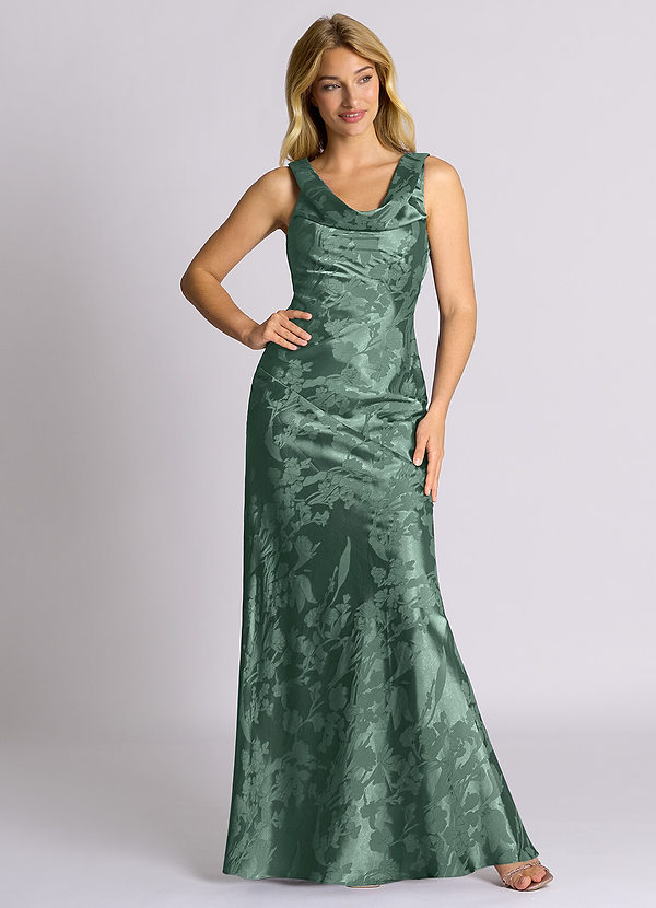 Azazie Rylina 신부 들러리 드레스 인어 절하다 자카드 바닥 길이 드레스 image1