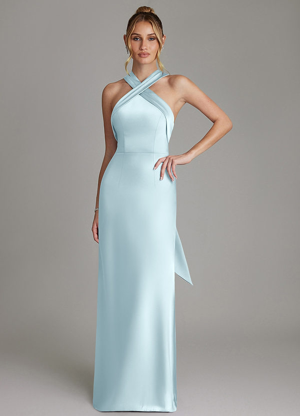 Azazie June Bridesmaid Dresses Cloud Blue Sheath Stretch Satin Dress image1