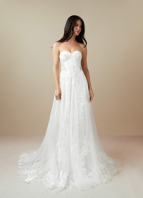 Azazie Aurorie Wedding Dresses Diamond White A-Line Sequins Tulle Dress image1