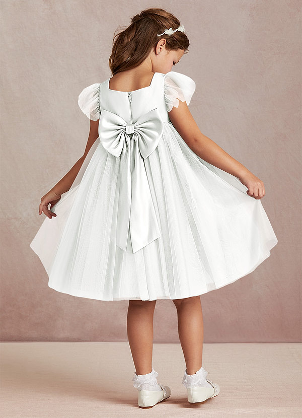 Azazie Kalio Flower Girl Dresses Ivory A-Line with Sleeves Tulle Dress image1