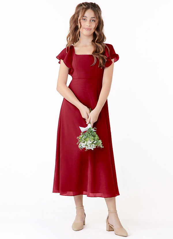 Azazie Bondi Junior Linia A Marszczony Szyfon Długość herbaty Młodsza druhna Sukienka image1