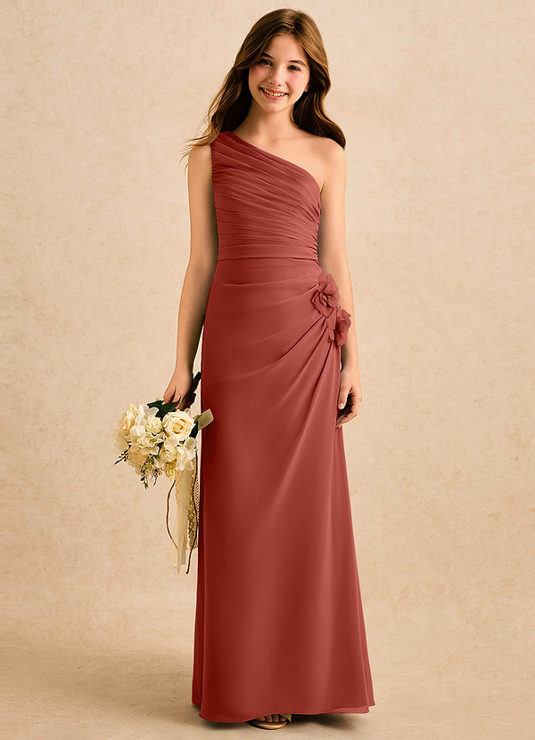 Azazie Sophie Girls Formal Sukienki dla dziewczynek sypiących kwiaty Osłona Jedno ramię Szyfon Długość podłogi Sukienka image1