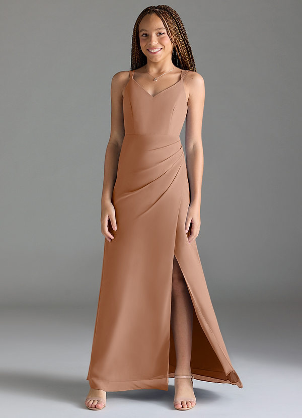 Azazie Leo Junior Champagne Rose Mermaid Pleated Chiffon Dress image1