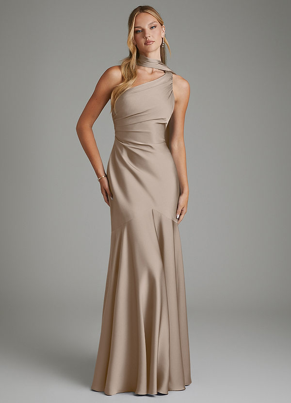 Amara Bridesmaid Dresses Taupe Mermaid One Shoulder Stretch Satin Dress image1
