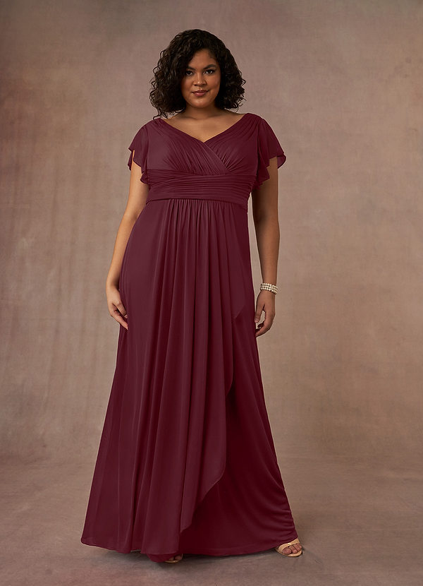 Azazie Reneya Mother of the Brides Dresses Cabernet A-Line Pleated Mesh Dress image1