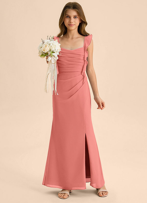 Azazie Jessamine Junior Salmon Pink Mermaid Sweetheart Neckline Chiffon Dress image1