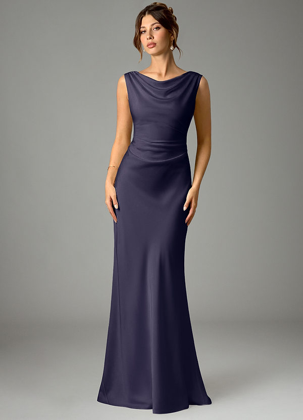 Azazie Kieryn Bridesmaid Dresses Stormy Mermaid Pleated Stretch Satin Dress image1