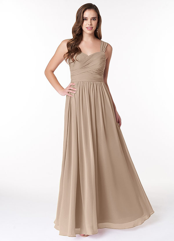 Azazie Zapheira Brudtärneklänningar Klänning av A-Linje i Chiffong Ruched Taupe image1