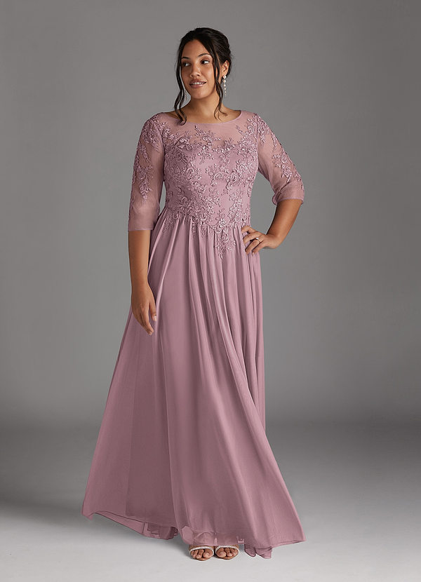 Azazie Harriet Robe Mère de la Mariée & du Marié Robe Trapèze en Maille Dentelle en forme d'anneau Rose Poussiéreuse image1