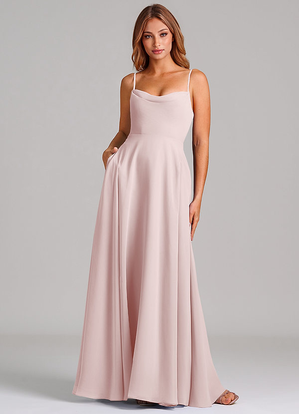 Azazie Elle Robes Demoiselle d'honneur Robe Trapèze en Mousseline de soie Plissée Rose Pâle image1