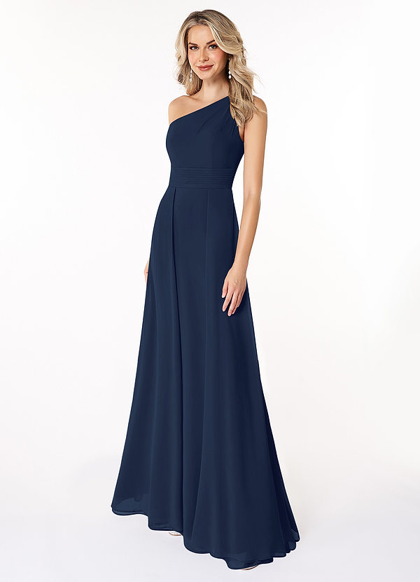 Azazie Dallas Bridesmaid Dresses Dark Navy A-Line One Shoulder Chiffon Dress image1